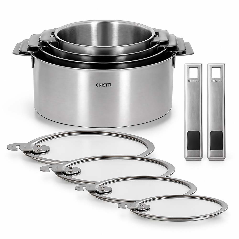 Lot de 4 Casseroles STRATE + 2 Poignées Offertes & 4 Couvercles STRATE - CRISTEL
