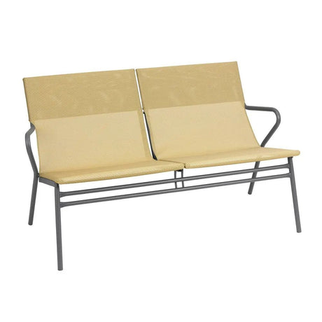 Banquette basse 2 places LAFUMA en toile Batyline Jaune Safran avec structure acier galvanisé, usage extérieur professionnel.