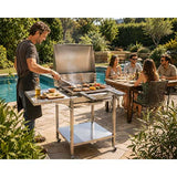 Barbecue Inox Charbon avec Chariot et Couvercle - PLANCHA TONIO promotion