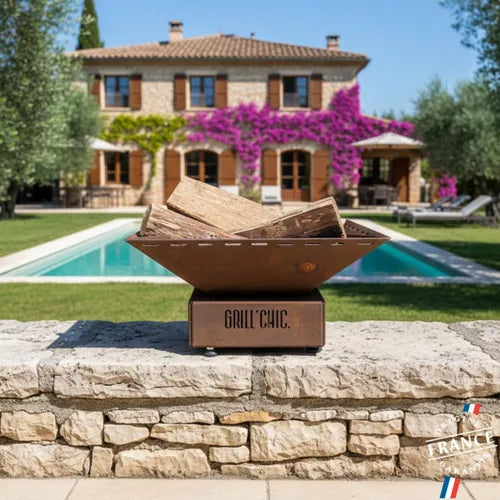Bol à feu mini Cévenol Carré - Acier CORTEN - GRILL CHIC extérieur été