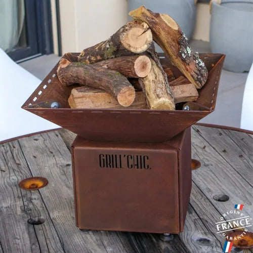 Bol à feu mini Cévenol Carré - Acier CORTEN - GRILL CHIC bois décoration