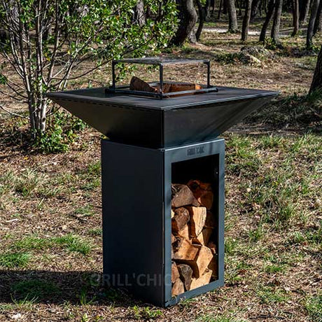 Brasero Cévenol 74x74x90 cm BOIS ALU avec Grille OFFERTE - GRILL CHIC