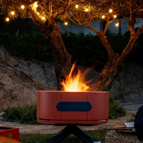 Braséro SAM - ALUVY feu terracotta extérieur nuit