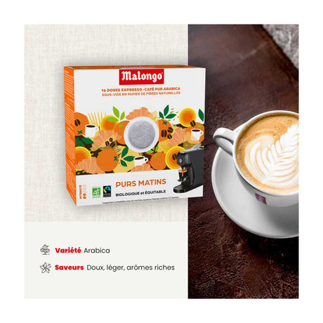 Dosettes de café Bio Purs Matins - Machine EOH - MALONGO en promotion