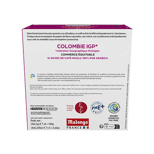 Capsules de café Colombie IGP - Machine EOH - MALONGO commerce équitable Indication Géographique contrôlée