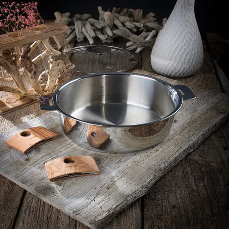 Casserole inox Casteline poignée amovible - CRISTEL anses bois