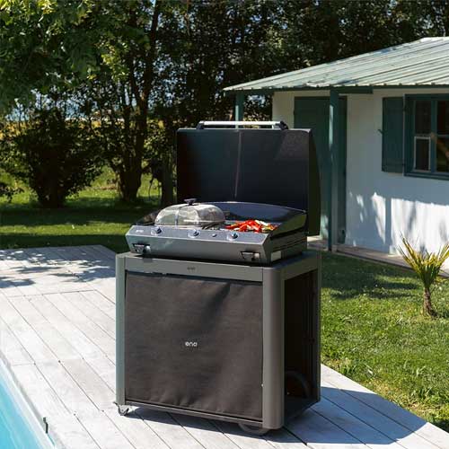 Chariot ACHILLE acier galvanisé avec rideau - ENO pour plancha ou barbecue 