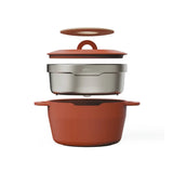 Cocotte Pebbly 24 cm Terracotta avec panier vapeur inox et dessous-de-plat en bambou
