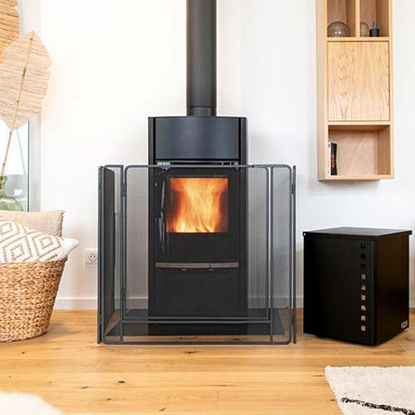 Coffre à granulés Original GM Noir à Roulettes - LE MARQUIER décoration pratique ambiance feu hiver