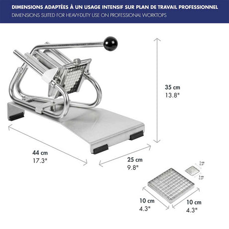 Coupe-Frites Professionnel inox sur socle inox - couteau inox + poussoir 10mm - Louis Tellier en promotion