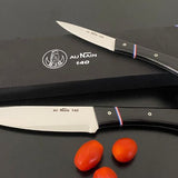 Couteaux AU NAIN 140 avec manches Micarta noir, modèles office 9 cm et cuisine 15 cm