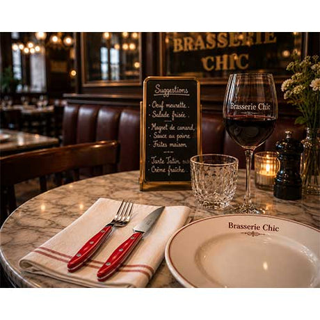 Coffret de 6 couteaux à Steak Bistronome Manche Rouge - Au Nain au restaurant