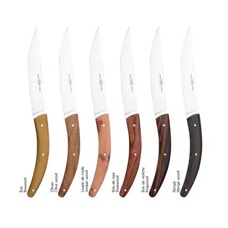 Coffret de 6 couteaux Styl'Ver Brasserie Bois Assortis - GOYON-CHAZEAU présentation des essences de bois pour le manche