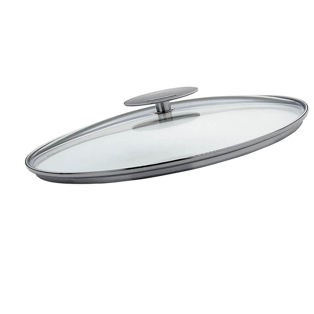 Cristel Couvercle Verre Bombé Ovale Platine 35 Cm | Couvercle Inox Verre Trempé Compatible Poêles Ovales