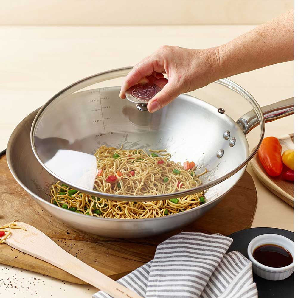 Couvercle en verre avec Pontet inox 28cm - DE BUYER en promo