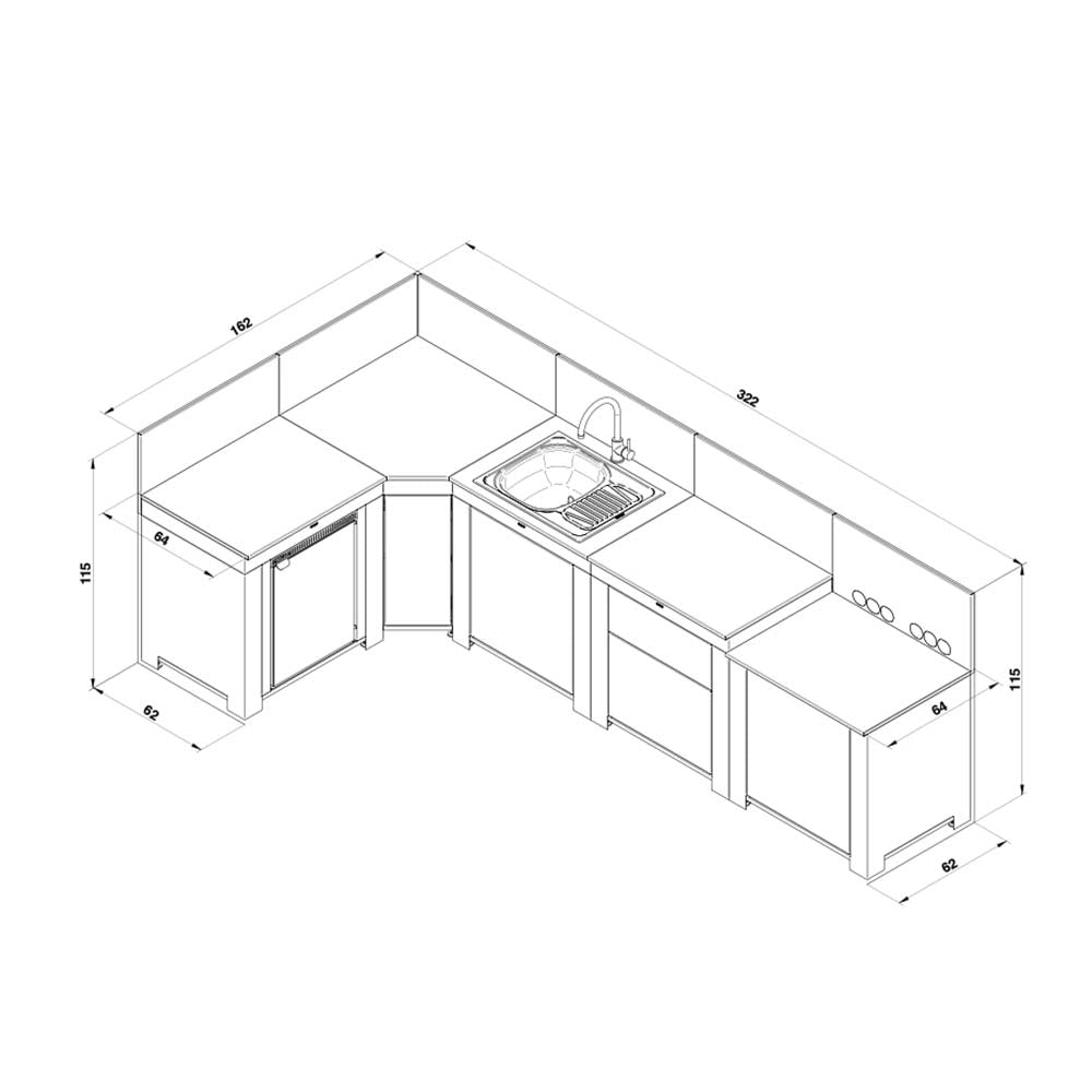Cuisine COMFORT 5 Modules Vert Sauge - ENO plan dimensions