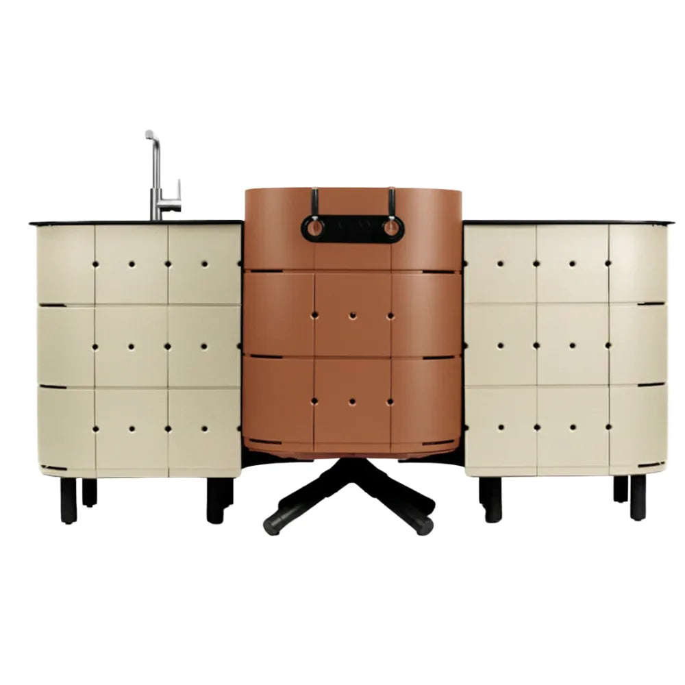 Cuisine Trio MARCEL + meuble JEAN avec évier + JEAN - ALUVY terracotta champagne