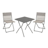Ensemble table carrée Balcony II Lafuma 2 chaises pliantes mobilier jardin compact gris titane