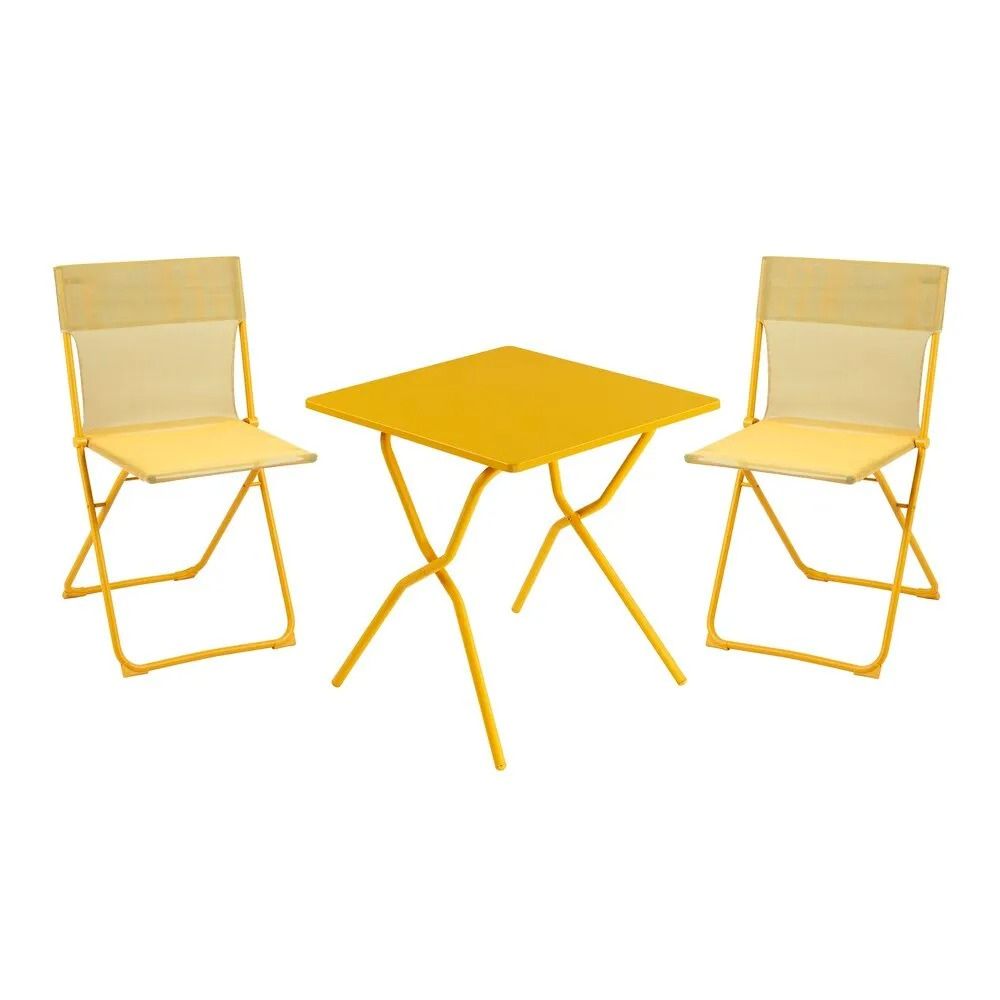 Ensemble table carrée Balcony II Lafuma 2 chaises pliantes mobilier balcon compact jaune miel