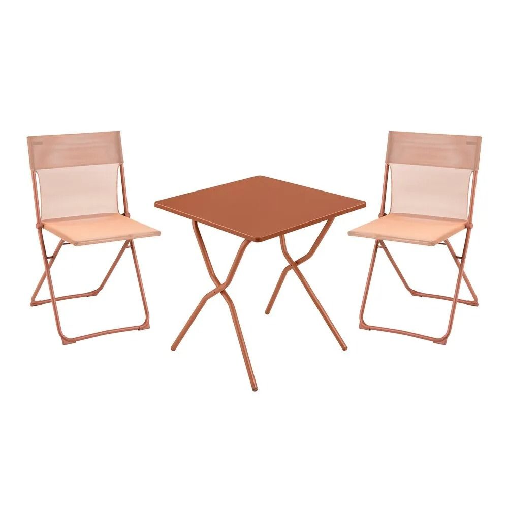 Ensemble table carrée Balcony II Lafuma 2 chaises pliantes mobilier extérieur compact orange canyon