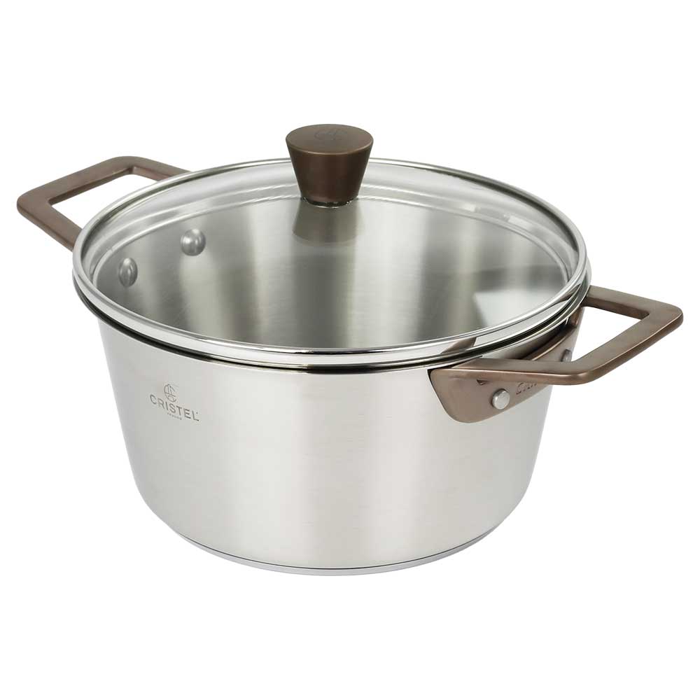 Faitout Inox Brossé Anses Cuivrées Couvercle OFFERT - CRISTEL super prix
