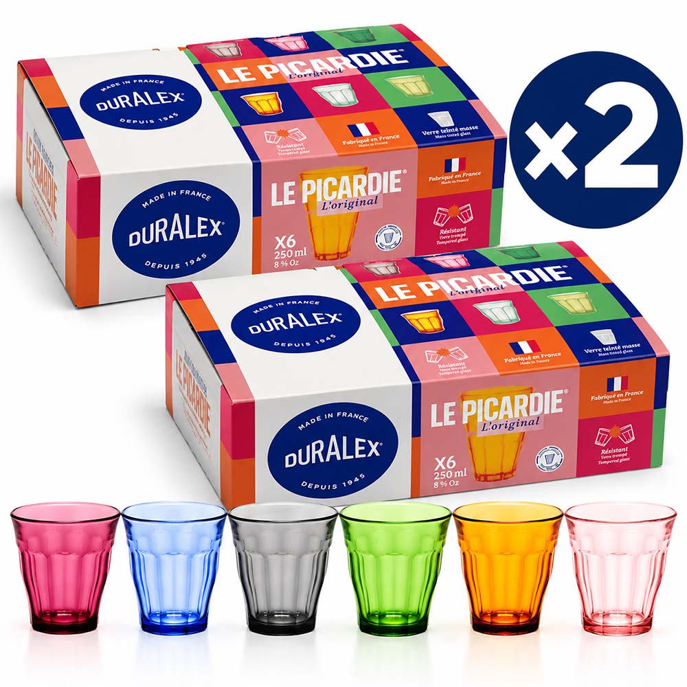 Lot de 12 verres Picardie 25 cl multicolores – DURALEX (lot de 2 boîtes de 6)