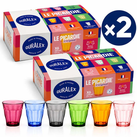 Lot de 12 verres Picardie 25 cl multicolores – DURALEX (lot de 2 boîtes de 6)