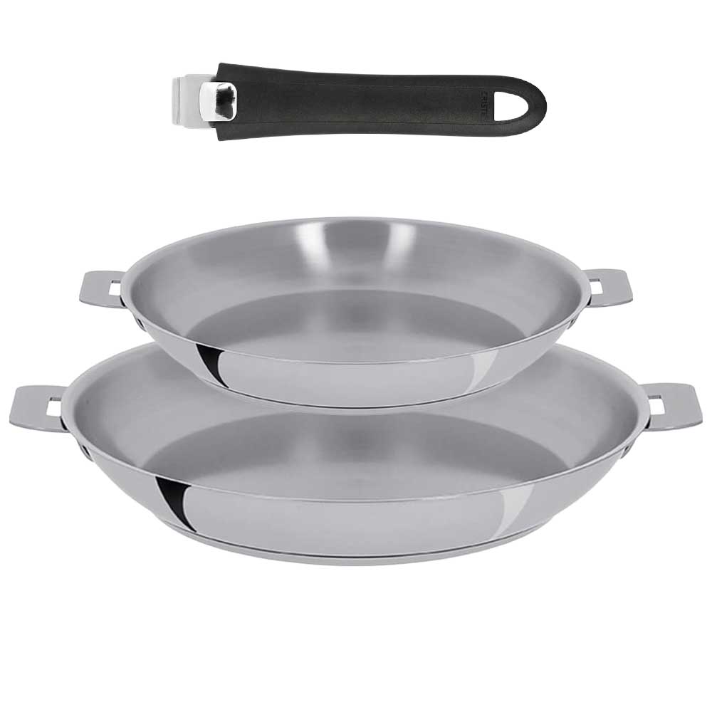 Lot de 2 Poêles inox Mutine poignée amovible OFFERTE - CRISTEL