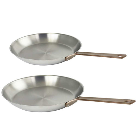 Lot de 2 Poêles Inox Brossé Poignée Cuivrée - CRISTEL