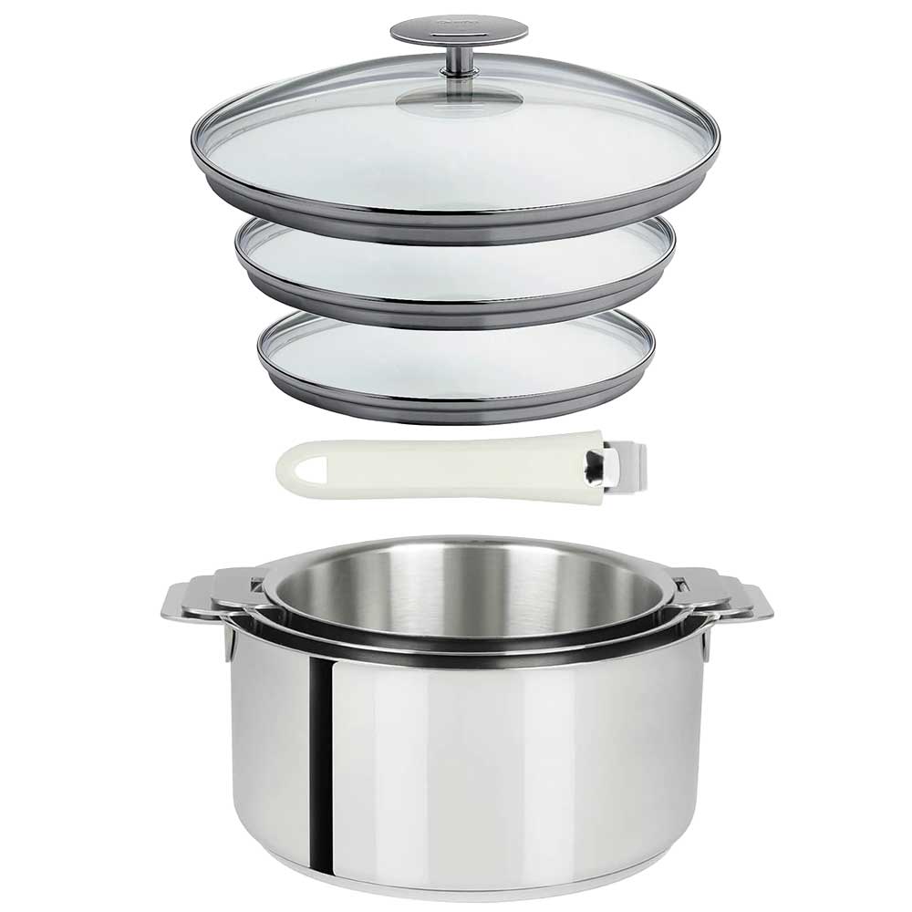 Lot 3 Casseroles inox Mutine avec Poignée et Couvercles - CRISTEL couleur blanc