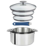 Lot 3 Casseroles inox Mutine avec Poignée et Couvercles - CRISTEL couleur bleu