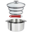 Lot 3 Casseroles inox Mutine avec Poignée et Couvercles - CRISTEL couleur rouge framboise