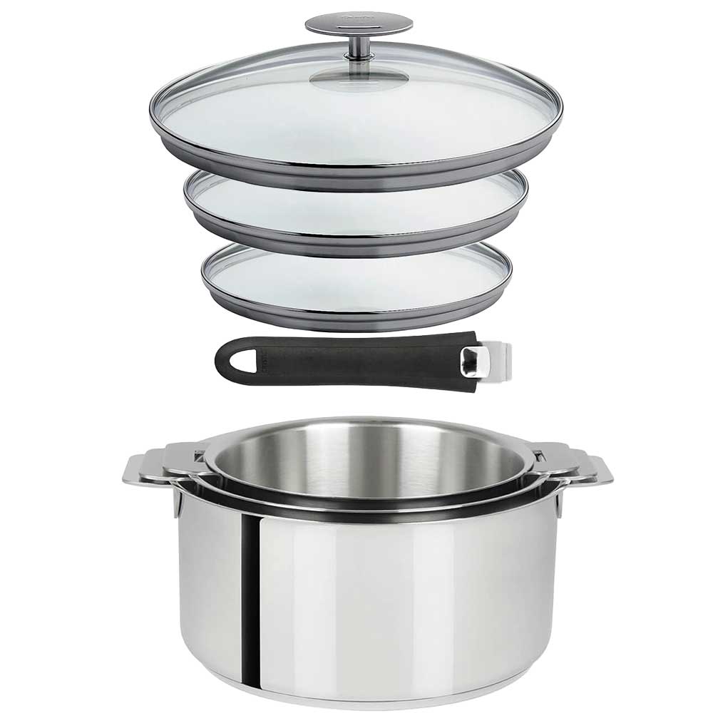 Lot 3 Casseroles inox Mutine avec Poignée et Couvercles - CRISTEL couleur noir