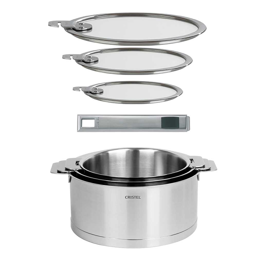 Lot de 3 Casseroles inox STRATE avec couvercles - CRISTEL