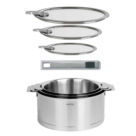 Lot de 3 Casseroles inox STRATE avec couvercles - CRISTEL
