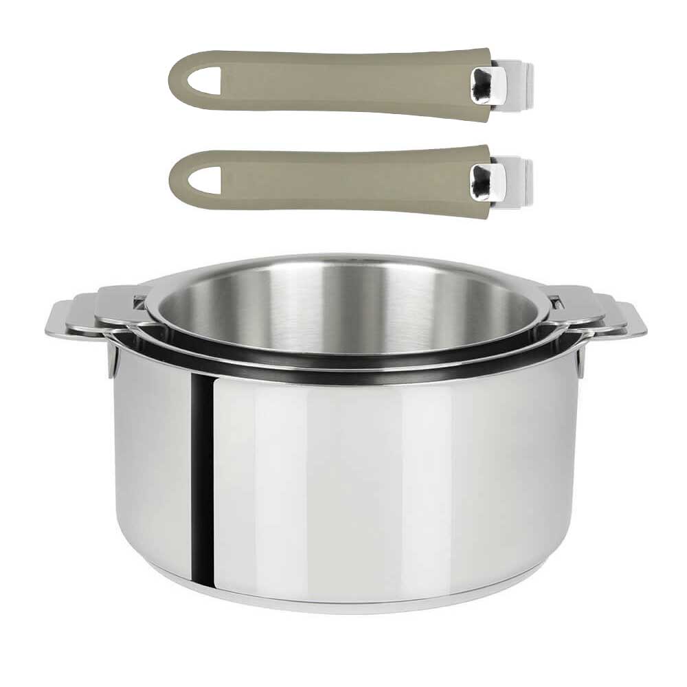 Lot 3 Casseroles Mutine avec 2 poignées taupe Mutine INCLUSES - CRISTEL