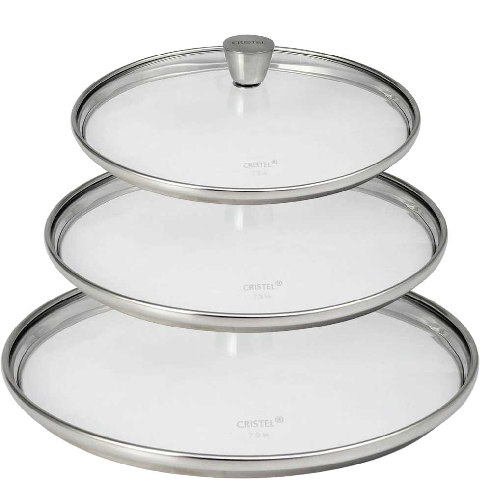 Lot de 3 Couvercles verre bombé bouton inox 1826 - CRISTEL