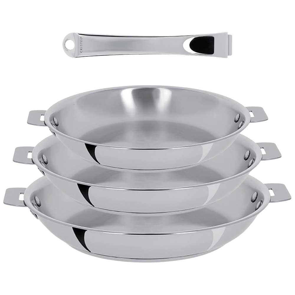 Lot de 3 Poêles inox Casteline poignée amovible OFFERTE - CRISTEL