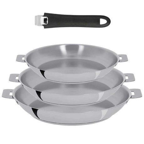 Lot de 3 Poêles inox Mutine poignée amovible OFFERTE - CRISTEL
