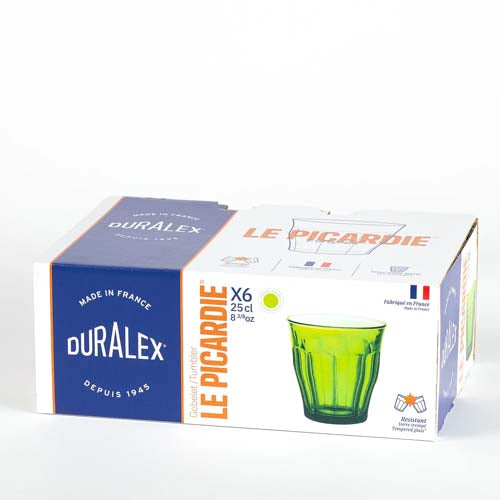 Lot de 6 verres 25 cl Vert - PICARDIE - DURALEX passe au lave-vaisselle