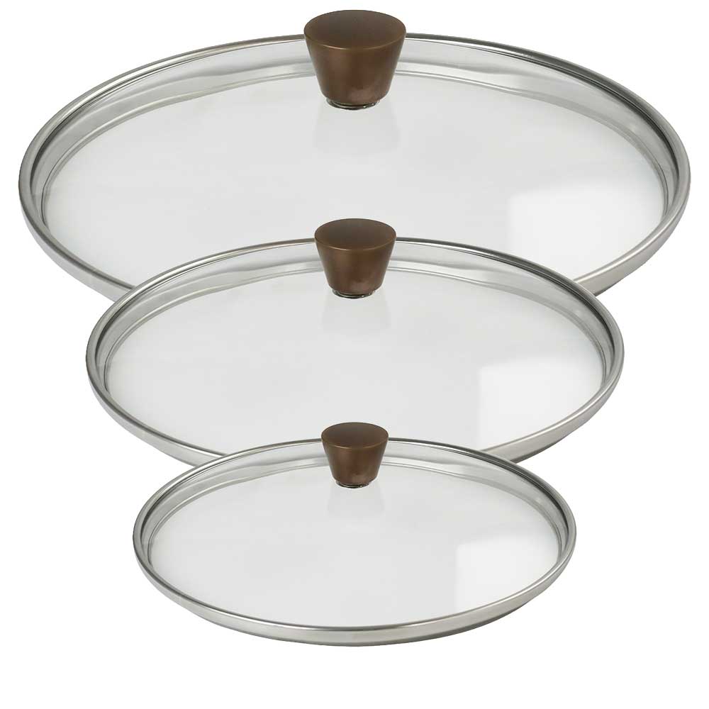Lot de 3 couvercle en verre bombé bouton cuivré - CRISTEL