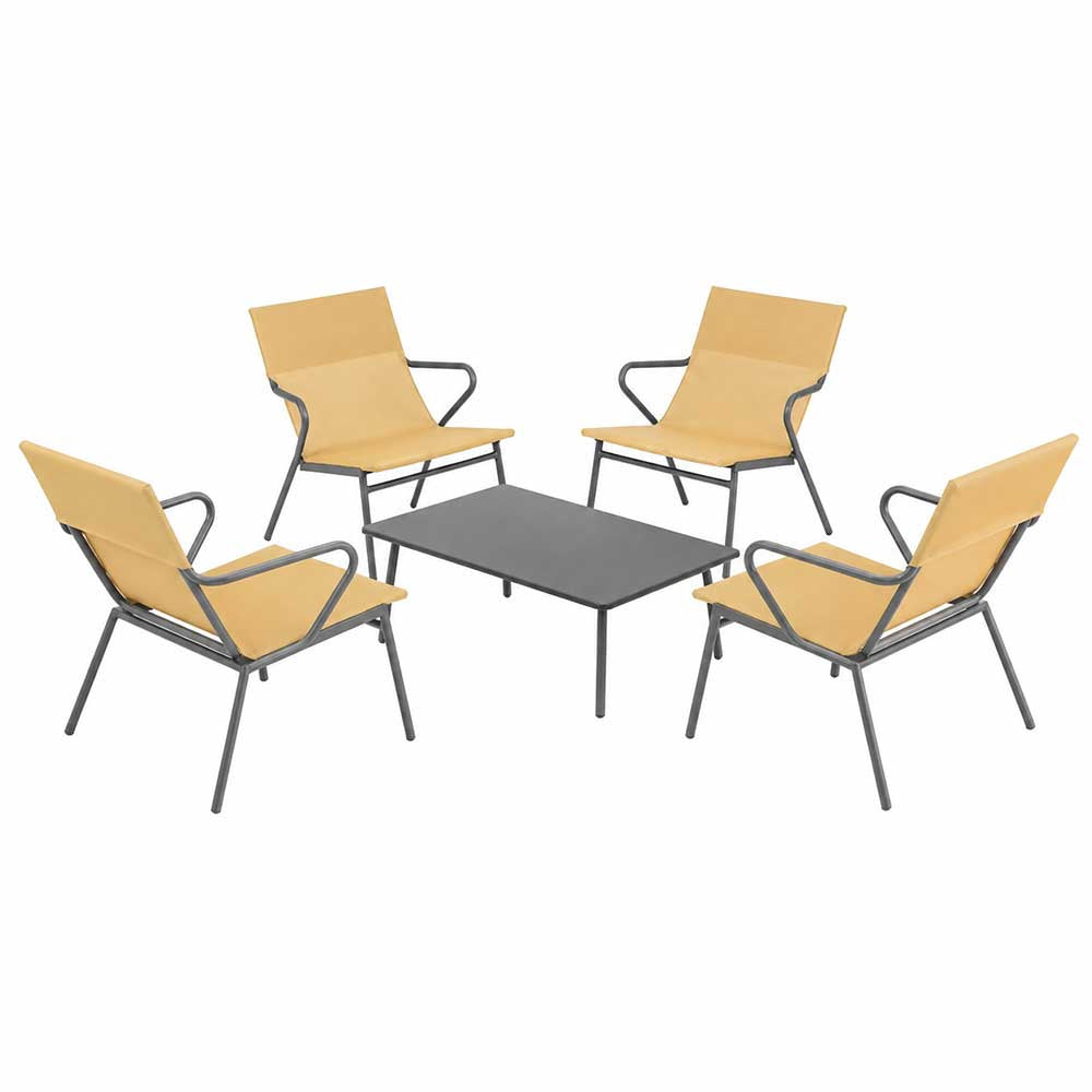 Ensemble table basse et 4 fauteuils Jaune Safran - LAFUMA