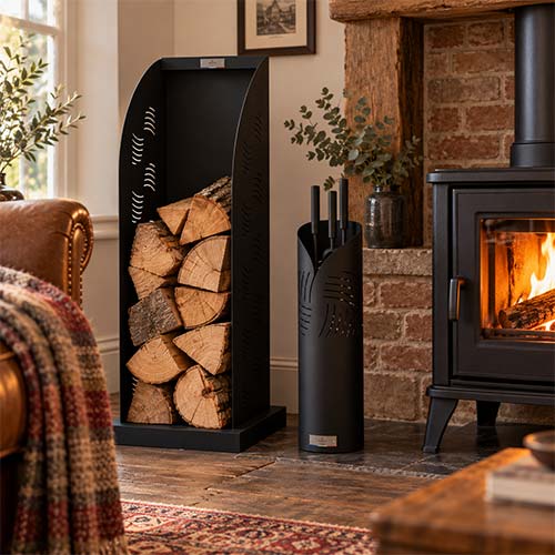 Lot serviteur de cheminée rond et range-bûches 95 cm Essentiel noir – LE MARQUIER offre