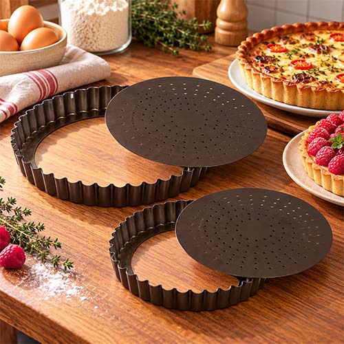Lot 2 tourtières ronde cannelée perforée antiadhérente 24cm et 28 cm- GOBEL  Promo