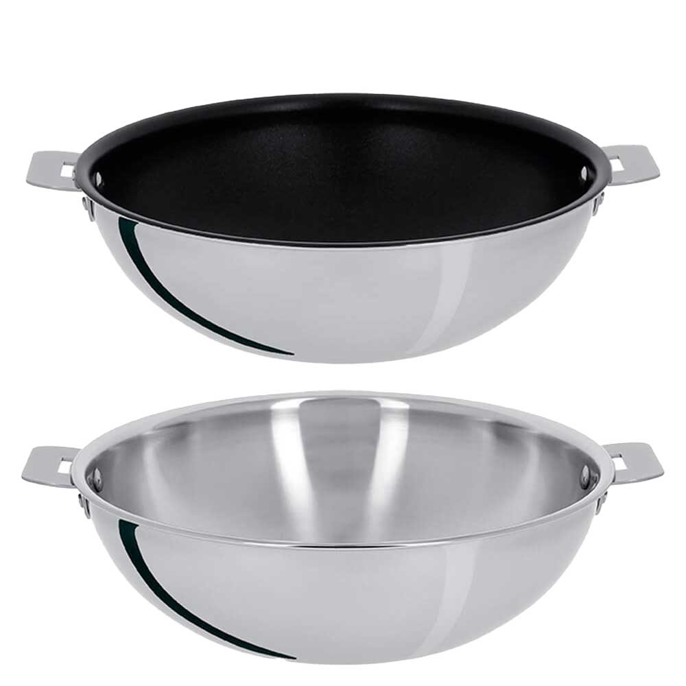 Lot de 2 Woks inox et antiadhésif Casteline poignée amovible - CRISTEL