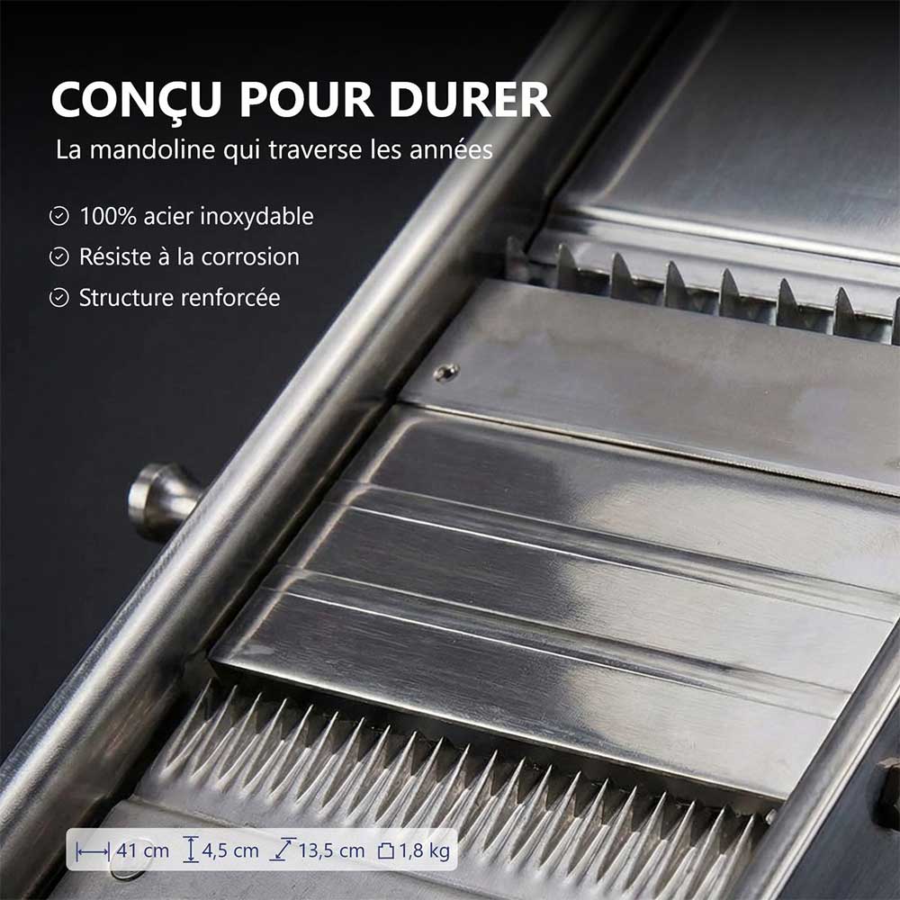 Mandoline Inox Professionnelle avec Chariot 3 & 10 mm - Louis Tellier promotion