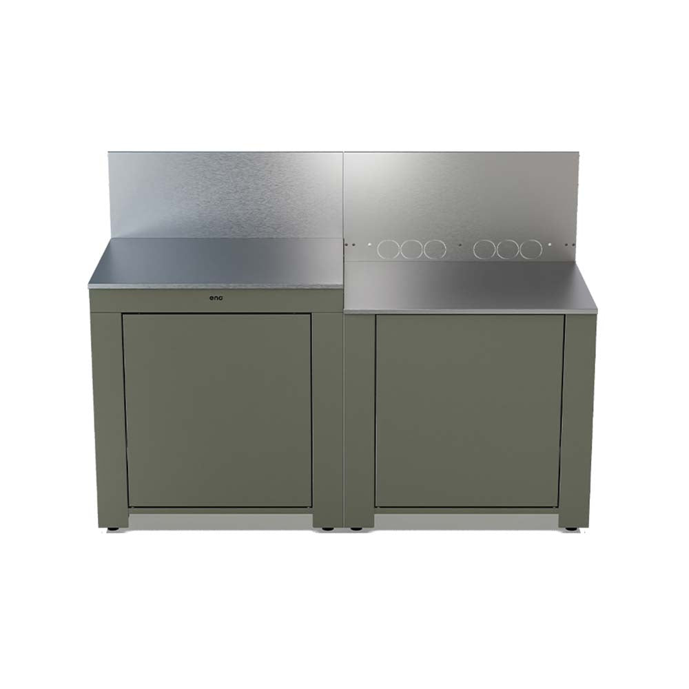 Cuisine Essential 2 Modules Vert Sauge - ENO plancha et plan de travail