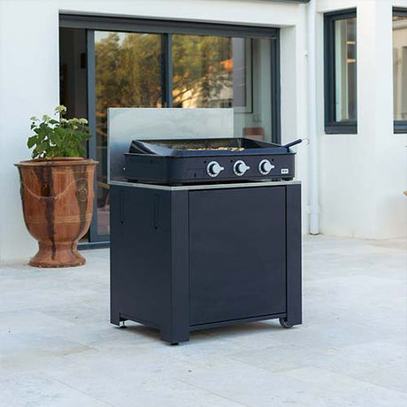 Meuble MODULO pour plancha bleu navy - ENO crédence en inox