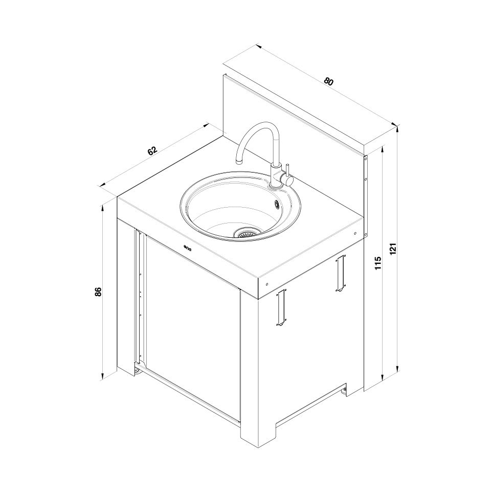 Module Évier 80 cm Noir Inox - ENO