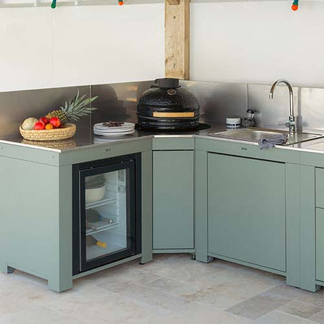 Meuble module d'Angle pour Kamado M et L Vert Sauge - ENO cuisine extérieure conviviale complète
